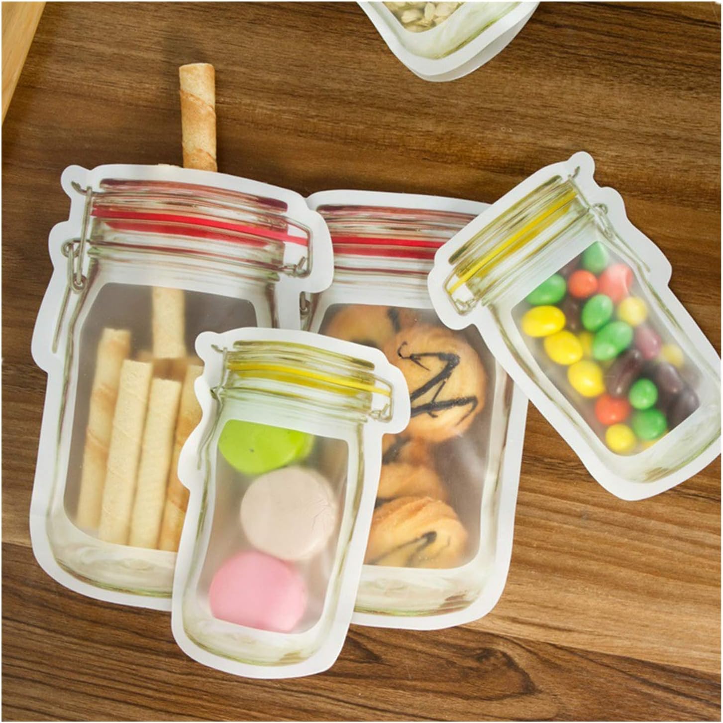 Food Storage Bags Mason Jar Zipper Bags Portable Snack Sandwich Pouch, Airtight Seal Food Saver Bags, Fridge Freezing Fresh Food Preservation for Outdoor Travel Camping Adult Kids (Yellow)