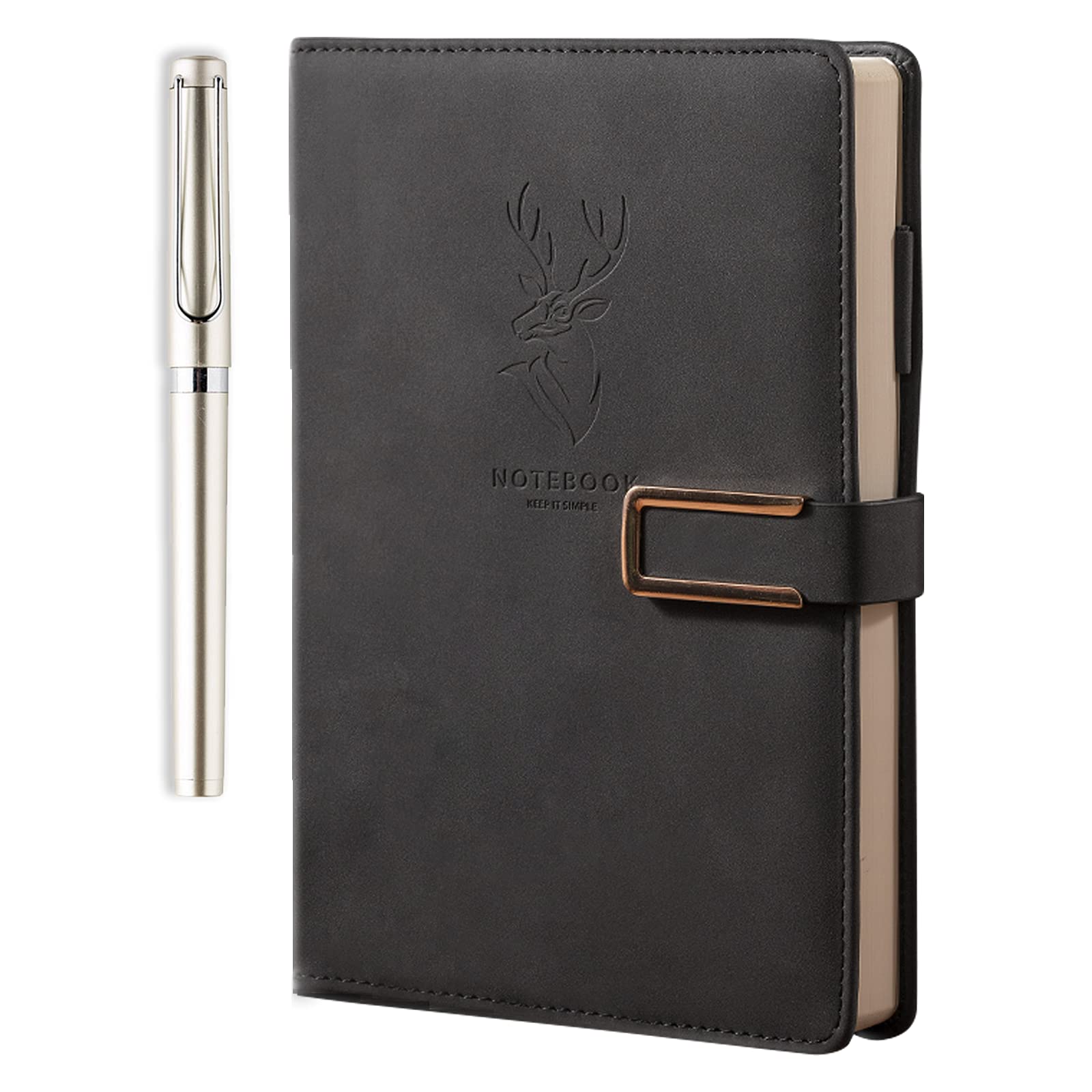 Simple Box Gift Set Super Thick Business Notebook A5 Buckle Sheepskin Notepad(Deer Head Design) PU Leather Hardcover Notepad，Journal, Diary Gift(Simple Box Grey)