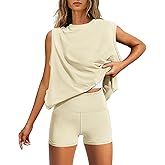Yanekop Womens Matching Workout Sets Micro Biker Short Sets 2 Piece Outfits Summer Two Piece Lounge Set Tunic Tops Set