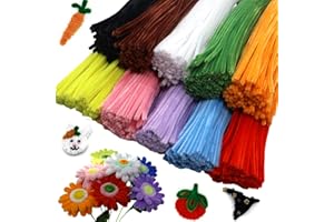 Cldamecy 1000 Pcs Craft Pipe Cleaners Set in 10 Assorted Colors,Fluffy Pipe Cleaners Chenille Stems for Holiday DIY Decorations,Art & Craft Projects (6mm x12 inch)