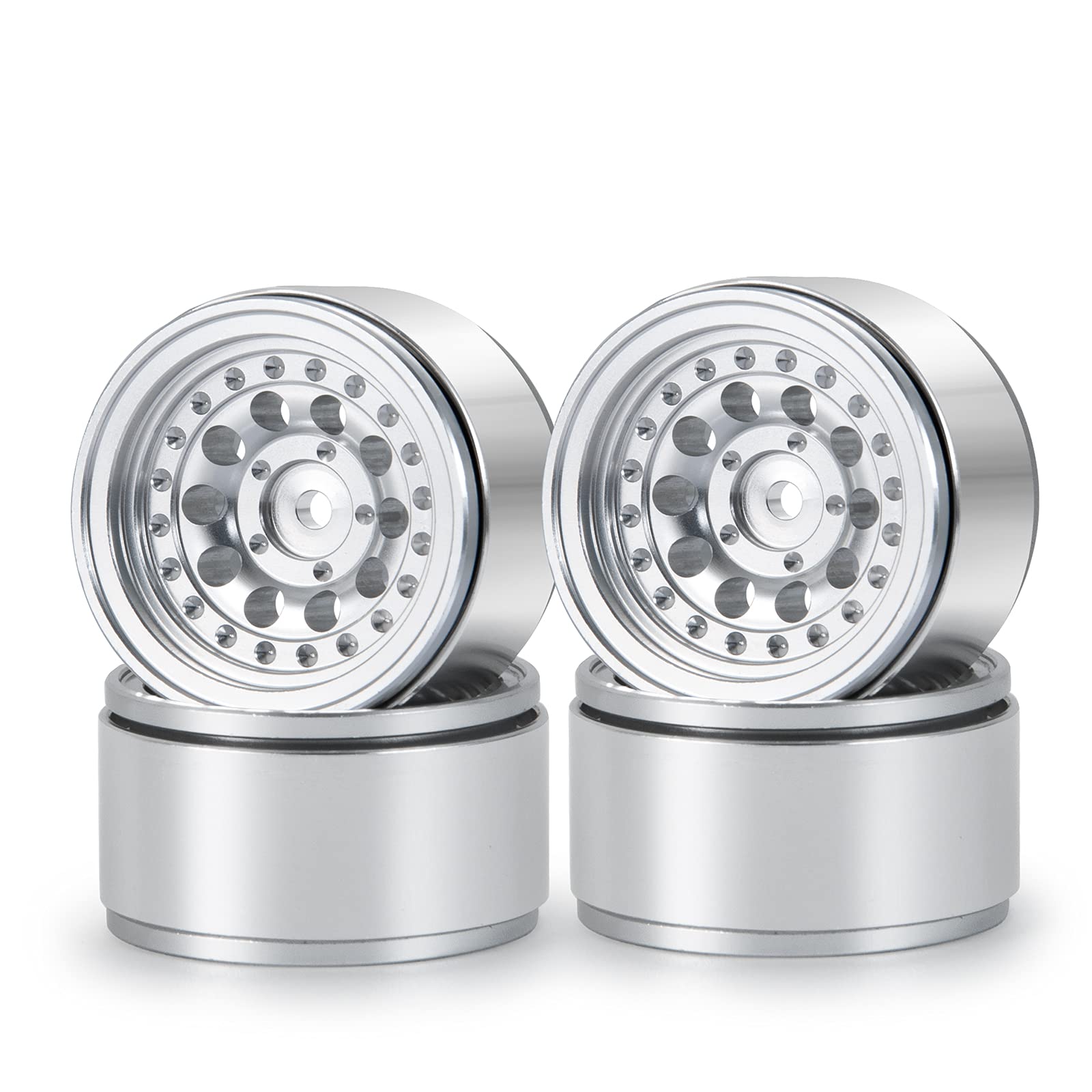 AXspeed 4pcs 1.0 inch Beadlock Rims Hubs for 1/24 Axial SCX24 AXI90081 Deadbolt C10 RC Crawler Upgrade Parts, Silver