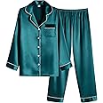 Ekouaer Women Satin Pajamas Set Classic Button Down Long Pjs Set