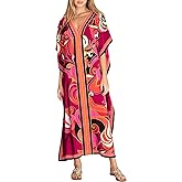 Cashew Flower Silk Caftan Women Vneck beach Cover up Caftans Loose Plus Size Floral Print Side Split Kaftan Dresses