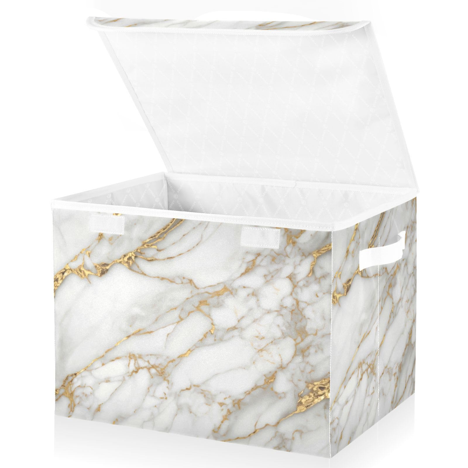 Mnsruu Storage Boxes with Lids, Elegant Marble Gold Gilt Large Storage Basket Organizer Shelves Cube Bin Toy Clothes Underbed