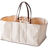 CapaBunga Grocery Tote Bag 5 Pocket Large Utility Tote with Handles Vegan Leather Base - Reusable Shopping Bags for Groceries