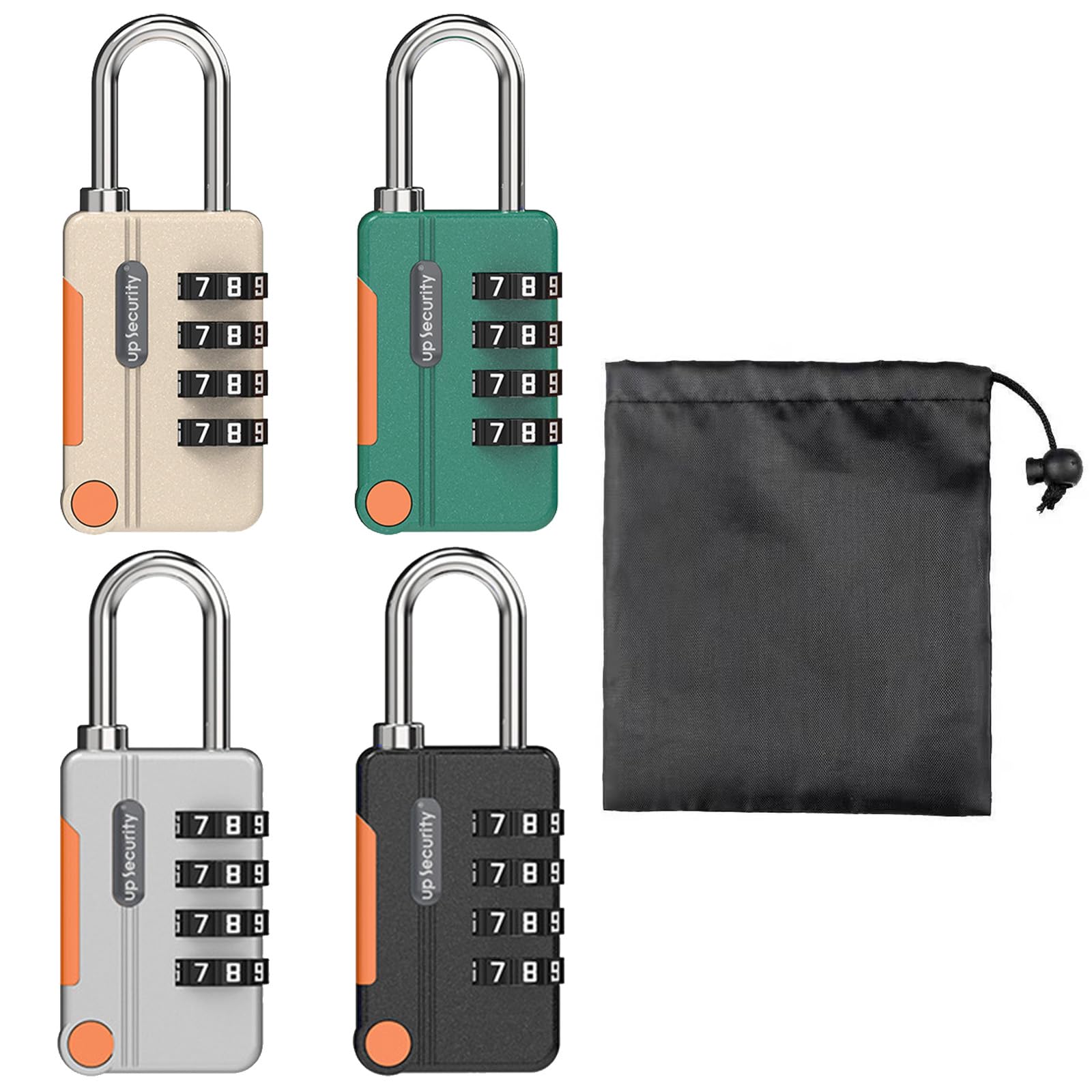 VEGCOO 4 Pcs Combination Padlock, Waterproof Zinc Alloy 4-Digit Combination Padlock with Oxford Cloth Storage Bag, Padlocks with Code for Luggage, Gym Lockers, Bicycles, Gates