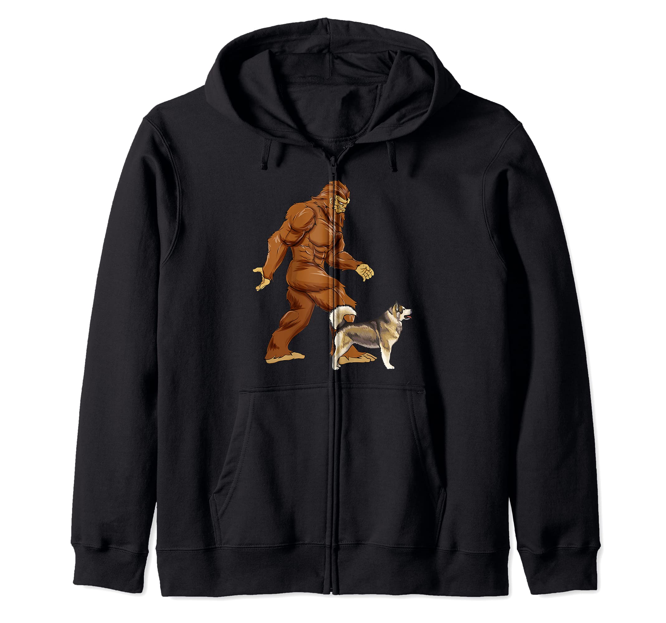 Funny Bigfoot Walking Alaskan Malamute Sasquatch Dog Zip Hoodie