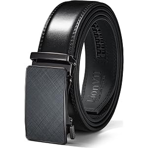 LionVII Mens Genuine Leather Belt, Ratchet Buckle, Trim to Fit 29-50" Waist | 1/5 inch Micro-adjustable, Smooth Sliding Track