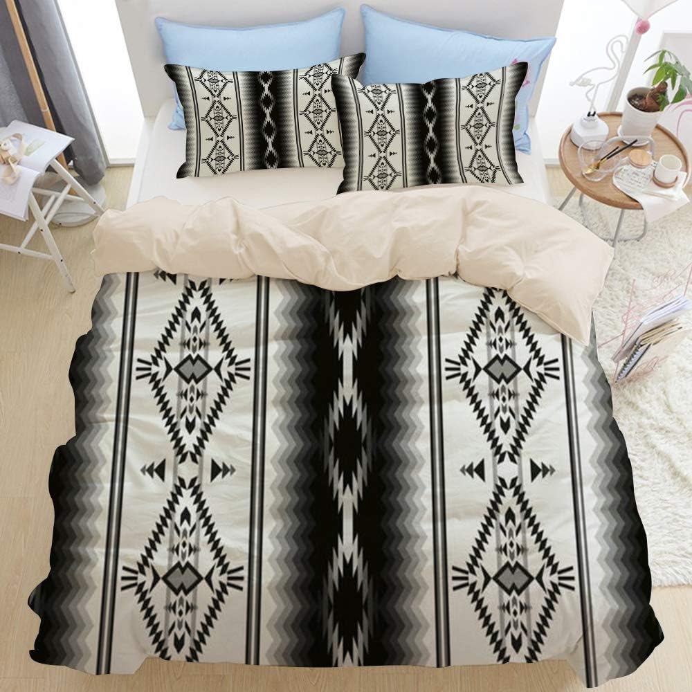 COVASA Duvet Cover Set Mexican Modern Creative Hipster Aztec Awaresome Geometric Tribal Peruvian Southwest White Decorative 3 Piece Bedding Set with 2 Pillow Shams Soft Beddings with Zipper Closure