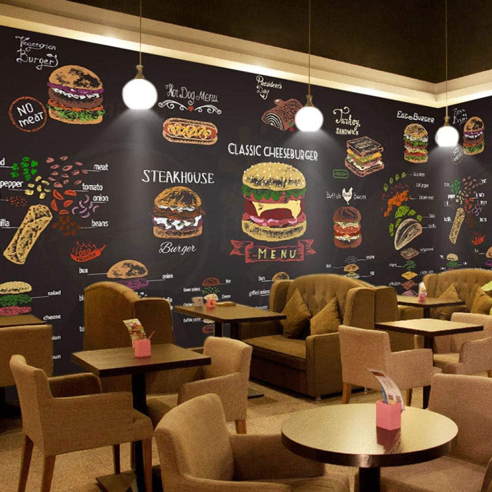 ZJJBH Mural Wallpaper Self-Adhesive (W)520X(H)290Cm Restaurant Stereo Cartoon Hand Drawn Burger Wallpaper Big Photo Kids Room 3D Mural Restaurant Living Room Bedroom Tv Background Princess Room Wall