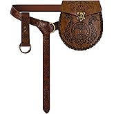ANTWASP Nordic Embossed Belt Pouch Vintage Portable Waist Bag Renaissance Belt Set Medieval Side Pack for Cosplay Accessories (Brown)
