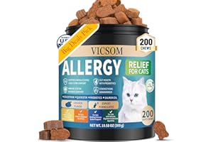 VICSOM 200 Natural Cat Allergy Relief Chews, Cat Itchy Skin Allergy Relief & Immune Support Chews for Seasonal Allergies Cats, Itch Relief for Cats Paws, Eyes, Ears, Stop Licking & Scratching, Chicken Flavor