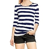Allegra K Women's Elbow Sleeves Top Round Neck Slim Fit Basic Tee Casual Printed T-Shirt