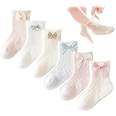 VIAOKUTH Baby Girls Socks with Bow 2nd-generation Breathable Mesh Newborn Cotton Cute Princess Socks for Toddler Infant