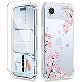 GVIEWIN for iPhone Air Case with Screen Protector, Upgraded [Full Camera Protection] [Non Yellowing] Floral Slim Shockproof Clear Women Phone Cover for iPhone 17 Air 6.5" (Sakura/Pink)