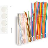 Acrylic Straw Holder for Cabinet Door with Double Sided Adhesive Tape Reusable Tumbler Straw Organizer Storage Container Dispenser for Counter Cabinet Cupboard Kitchen(Transparent)