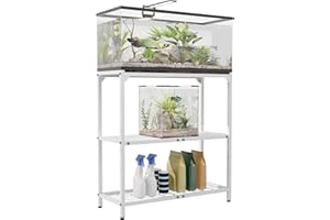 AnBaiMei 20-30 Gallon Aquarium Stand, Fish Tank Stand with Adjustable 3-Tier Storage Shelf, Heavy Duty Reptile Breeder Turtle Tank Terrarium Rack Table for Home Office, 30" L x 12" W x 32.2" H, White