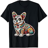 Sugar Skull Mexican Corgi Bone Halloween Day Of Dead T-Shirt
