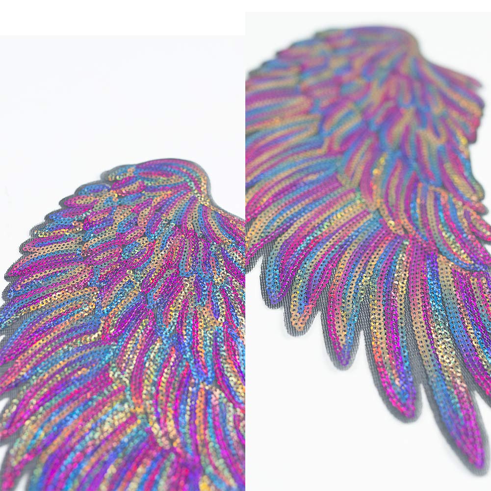 LoveInUSA 7 PCS Sequins Angel Wings Iron On Patch DIY Embroidered Applique Bling Wings for Jackets Cloth Decoration Valentine\'s Day Gifts