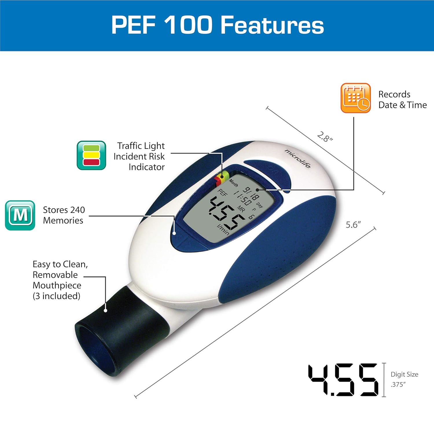 Microlife Digital Peak Flow Meter (PEF) and Forced Expiratory Volume (FEV1): Industrial & Scientific