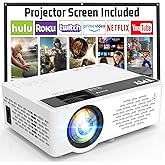 TMY Mini Projector, Upgraded Bluetooth Projector with Screen, 1080P Full HD Portable Projector, Movie Projector Compatible wi