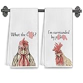 Elefeltclave Funny Chicken Kitchen Towels, Vintage Rooster Dish Tea Hand Towels for Kitchen Decor, Chickens Lover Gifts Decorative Hand Towel for Bathroom, 16x24 Inch Set of 2