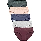 AYMEFF Cotton Underwear for Women Lace Bikini Panties Soft Stretch Hipster Breathable Briefs 5-Pack