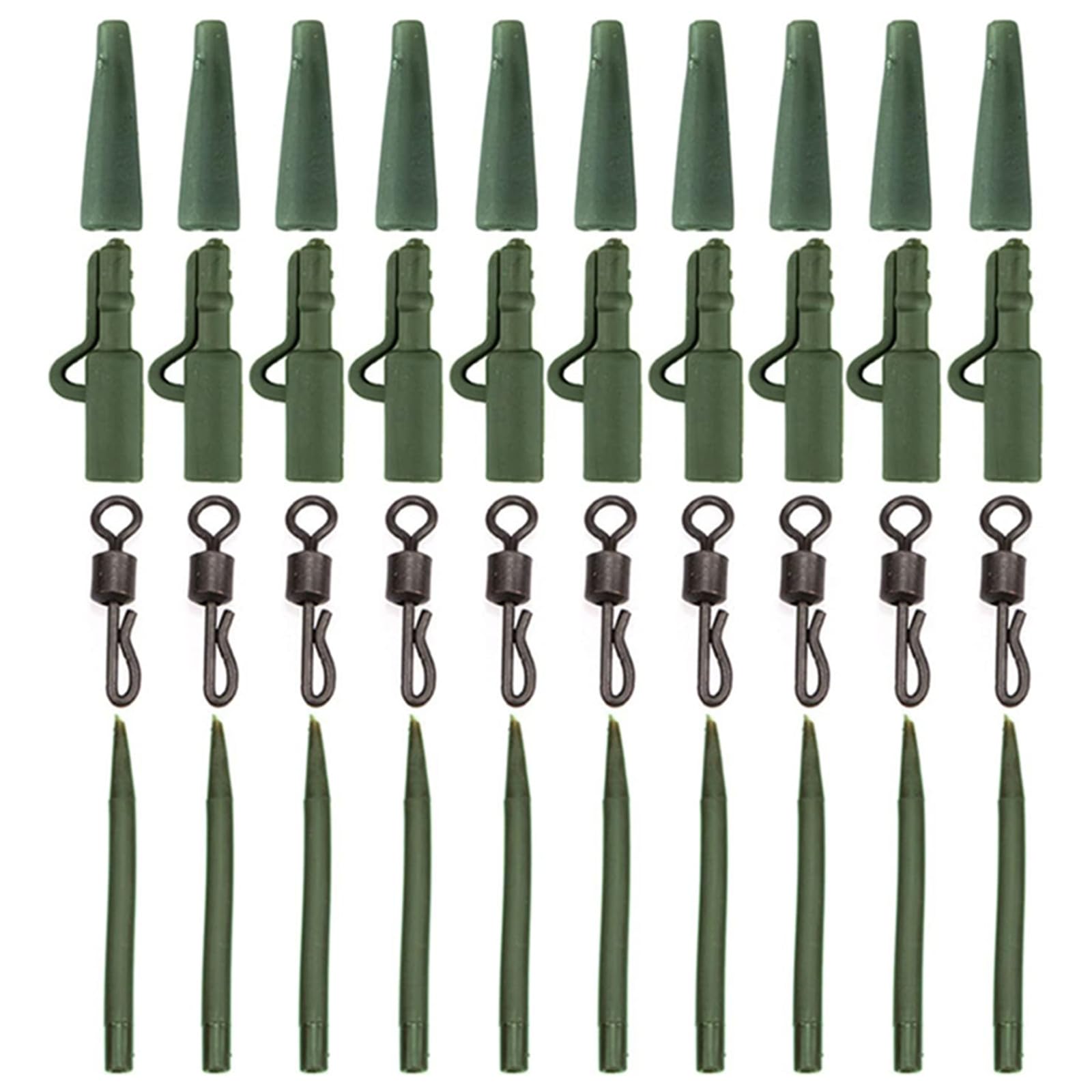 Carp Fishing Kit, Anti Tangle Sleeves Tail Rubber Quick Change Swivels Carp Fishing Rigs Making Tackle (Green 40Pcs)