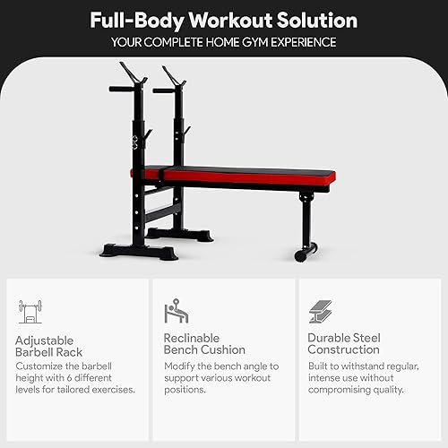 BalanceFrom Adjustable Folding Multifunctional Workout Station Adjustable  Olympic Workout Bench with Squat Rac