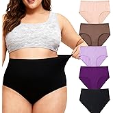 YIXGGOS Womens Underwear Cotton Plus Size Briefs XL-5XL Mid High Waist Full Coverage Ladies Panties 5 Pack