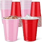 SiliFine 50 Pack Valentine's Day Plastic Cups 12 oz Disposable Drinkware Party Supply Light Pink & Red Drinking Cup Bulk for Bachelor Tropical Party Birthdays Weddings Festive Celebrations