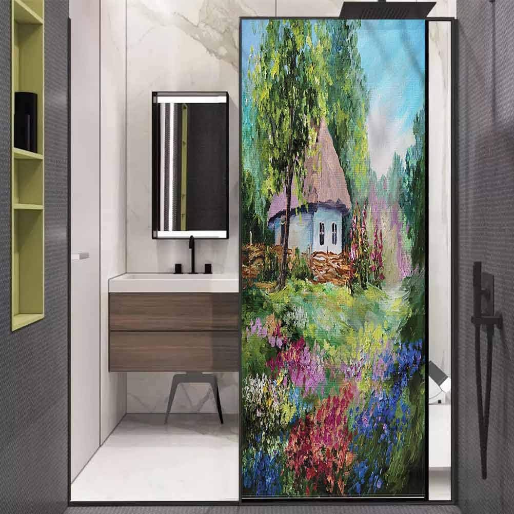 Glass Film Toilet Privacy Glass Film,Artistic Stone House Garden UV Blocking Heat Control Privacy Glass Stickers,17.7" W x 35.4" L inches