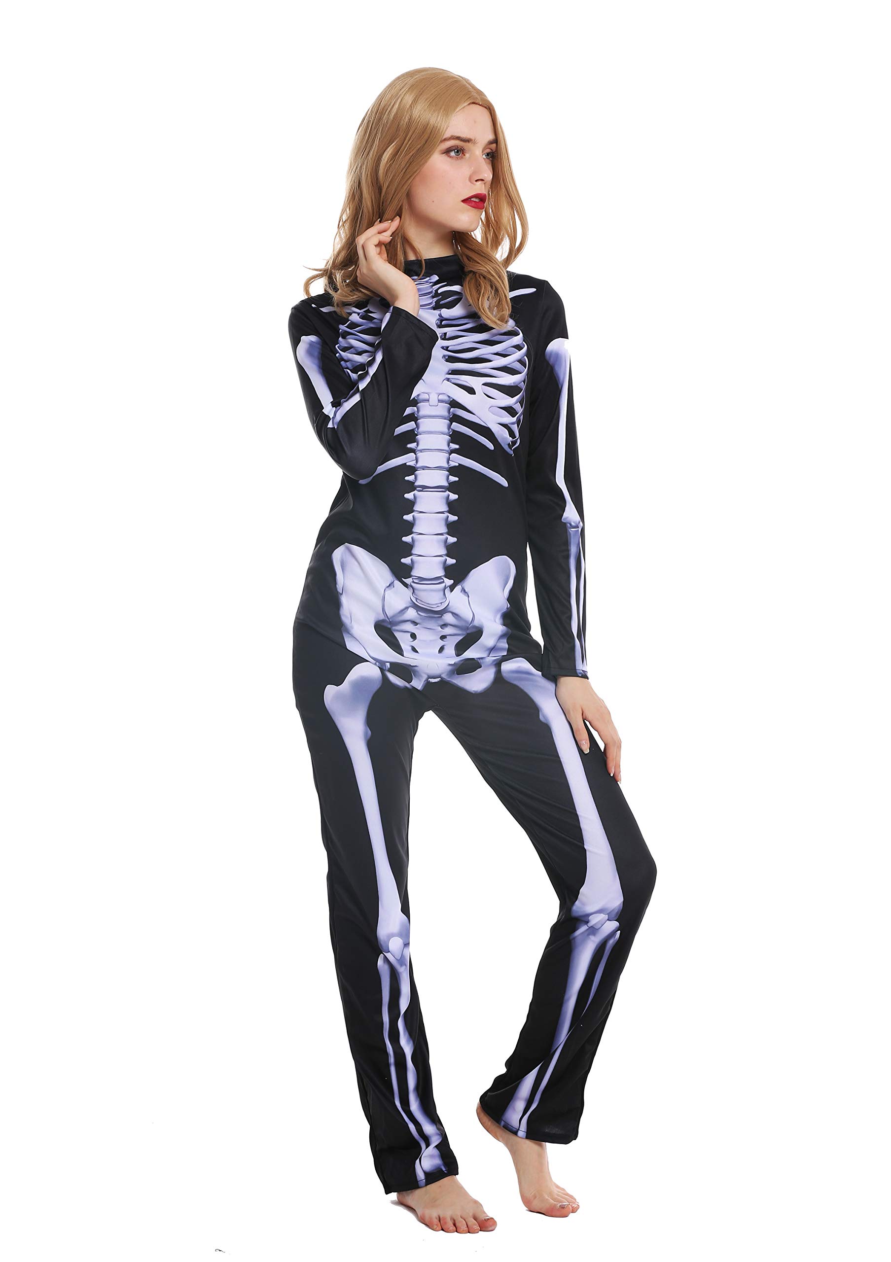 dressmeup - W-0215 Lady Woman Men Unisex Costume Fancy Dress Halloween Skeleton Bones Ghost Demon Size M