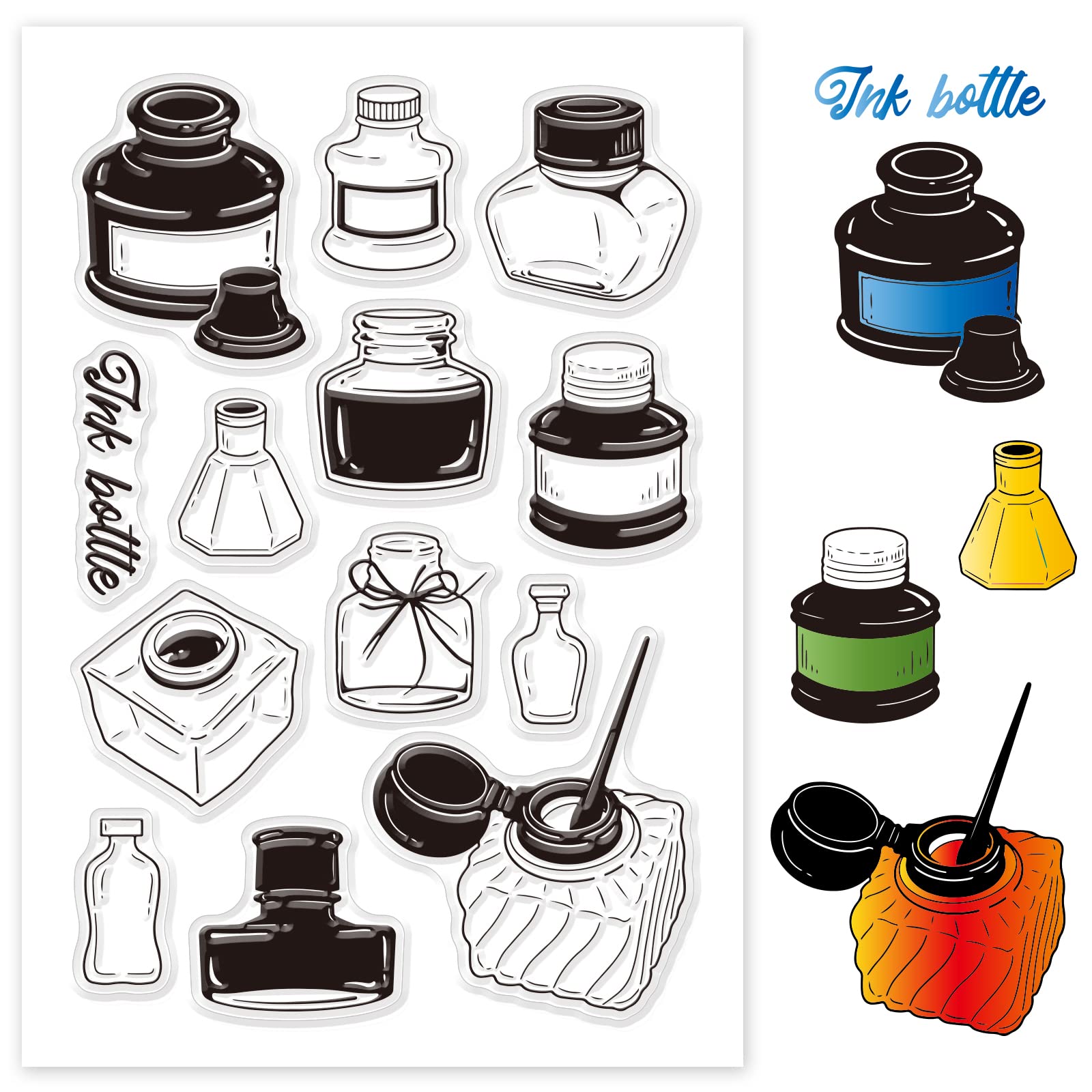 GLOBLELAND Ink Bottle Pattern Silicone Clear Stamps Acrylic Stamps for Card Making and DIY Scrapbooking Embossing Album Decor Craft, 160 x 110 mm