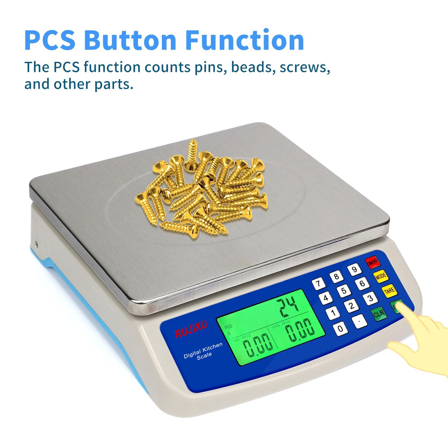 Large Digital Kitchen Scale 30KG Commercial Food Scale 66LB for Baking Bread Meat Stainless Steel Price Computing Scale LCD Display,Prep Counting Scale for Parts and Coins Adapter Included