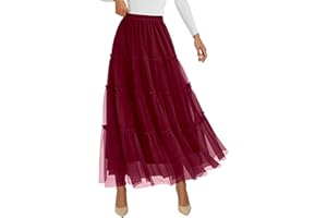PRETTYGARDEN Tulle Skirts for Women 2025 Fall Fashion Elastic High Waisted Fairy Tiered Flowy A-Line Casual Maxi Long Skirt