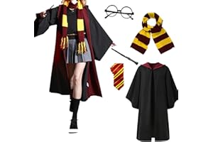 OYYJIG Magical Robe for Adult Teens,Wizard School Costume Magic wand, scarf, glasses, tie five-piece set for Men Women