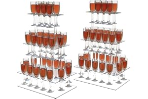 Laumffon Champagne Tower, Rectangle Acrylic Champagne Display Rack Stand with 32 Slots, 3 Tier Floating Sight Champagne Flute Holder for Party, Wedding, School, Celebration, 17.3x11.8x25.5inch, 2 Pcs