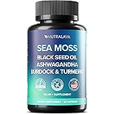 NUTRALAVA Sea Moss Pills, All-in-One Blend with Irish Sea Moss Black Seed Oil Ashwagandha, Sea Moss Capsules for Women and Men - Gluten-Free, Non-GMO, 60 Capsules