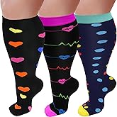 3 Pairs Plus Size Compression Socks for Women and Men Wide Calf 20-30mmhg Extra Large Knee High Support for Circulation