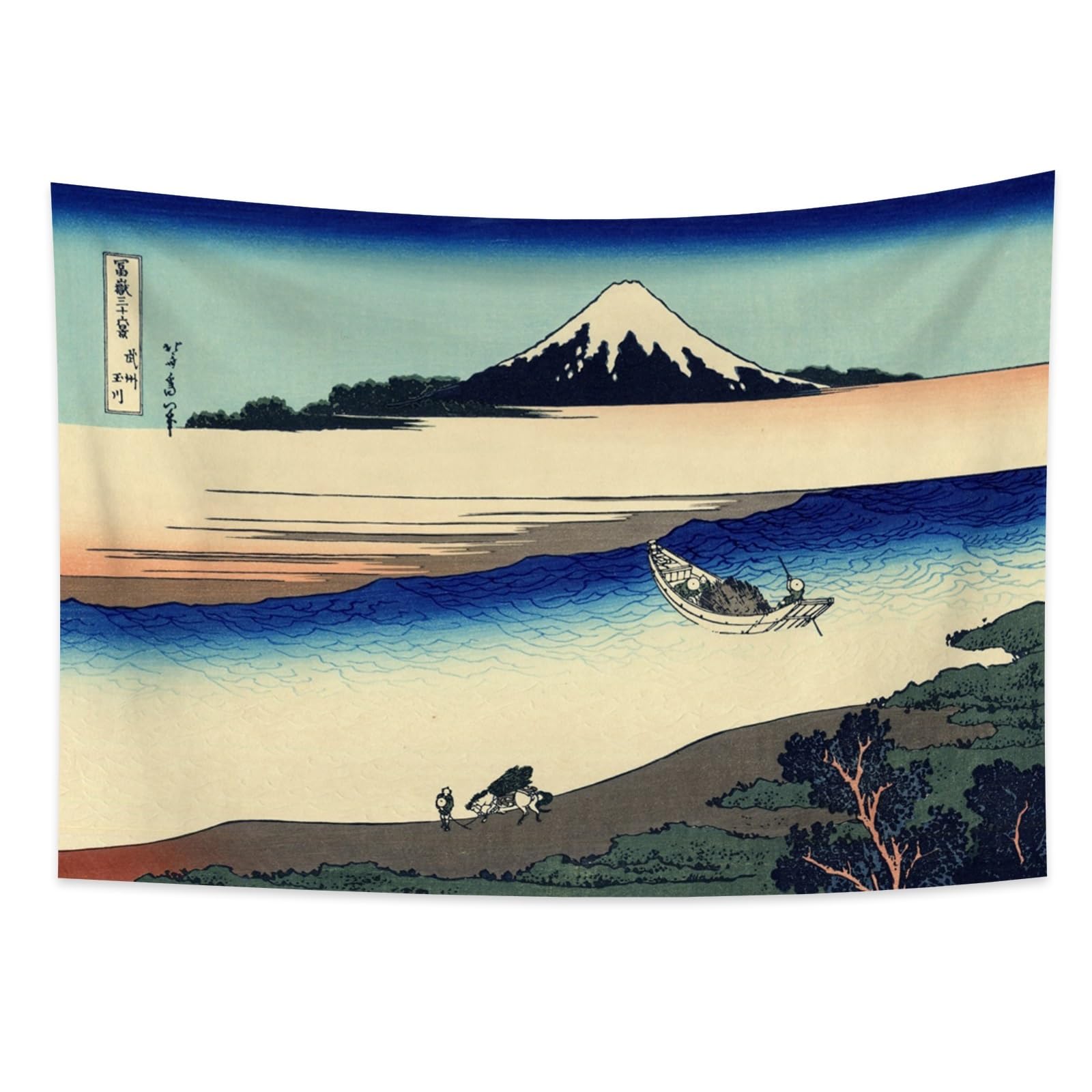 YONGFOTO 100x70cm Ukiyo-e Tapestry Mount Fuji 36 Views Room Wall Hanging Tama River in The Musashi Province Landscape Wall Art Japanese Traditional Painting Toyo Style Tapestries