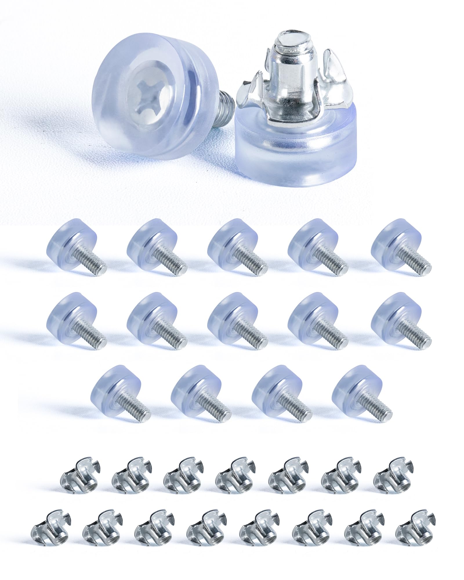 SPDYCESS 16pcs M6 Transparent Adjustable Leveling Feet, Height Adjustable Feet, Furniture Levelers with T-Nuts, Screw-in Fixed Table Leg Extenders, Levelling Adjuster for Kitchen or Bathroom Cabinet