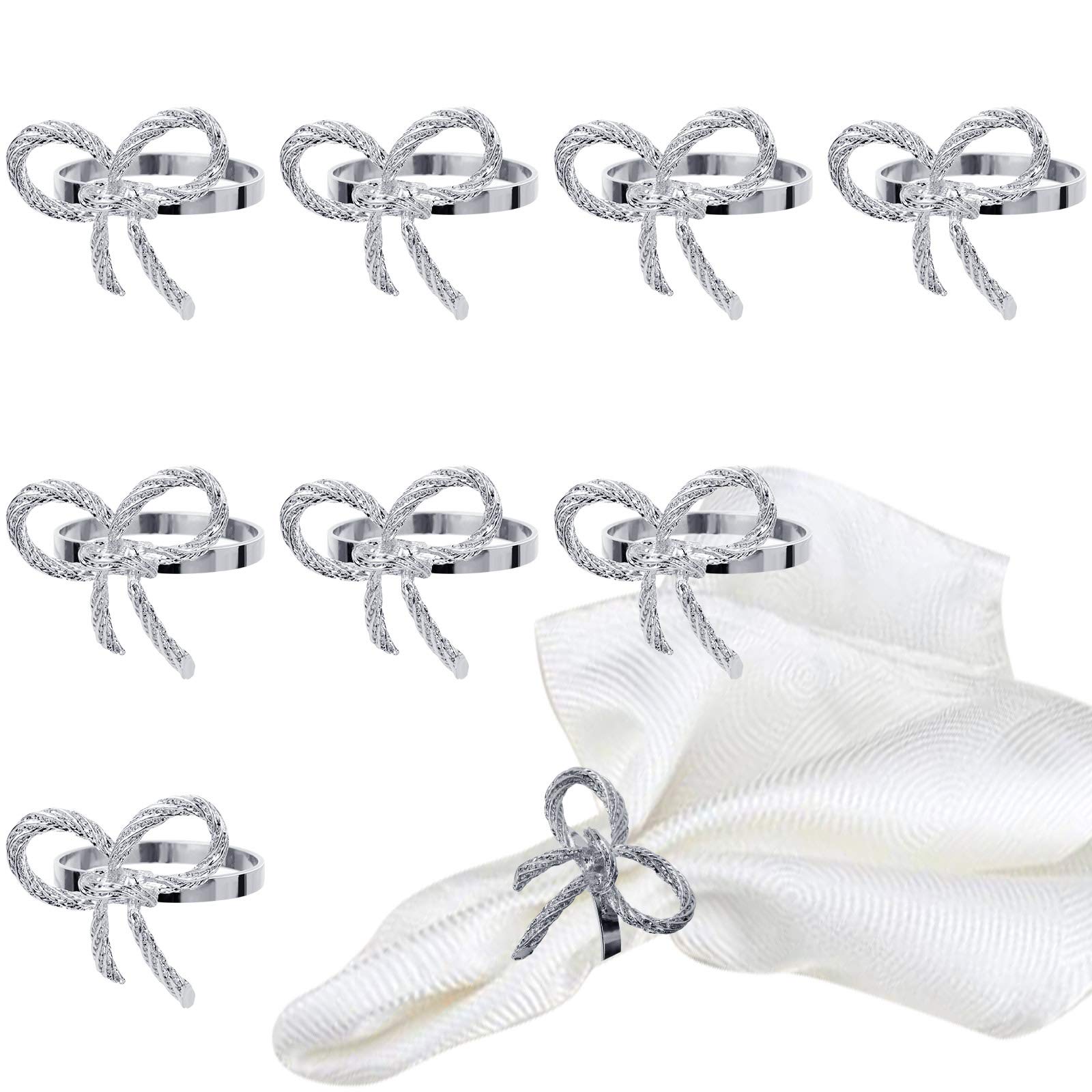 Photo 1 of BEAVOING Pack of 18 Napkin Rings Alloy Hollow Out Flower Napkin Holder Dinning Table Napkin Ring for Dinner Parties Wedding Banquet Table Setting Family Gatherings Table Decor?Silver?18?