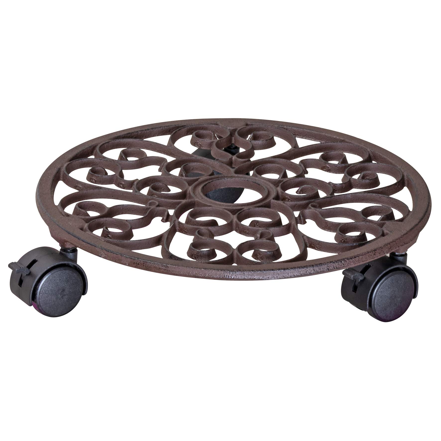 WAGNER Plant trolley ANTIK Ø 29 x 6,5 cm I Plant & flower trolley for indoor + outdoor use I Container trolley made of cast iron, copper-colored, with 2 breaks I Load capacity 50 kg - 20092501