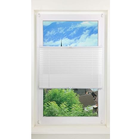 Rapid Teck® Klemmfix Thermo Plissee 45cm x 130cm Weiß Blickdicht Faltrollo Jalousie Rollo ohne Bohren Klemmrollo Fertigplisse