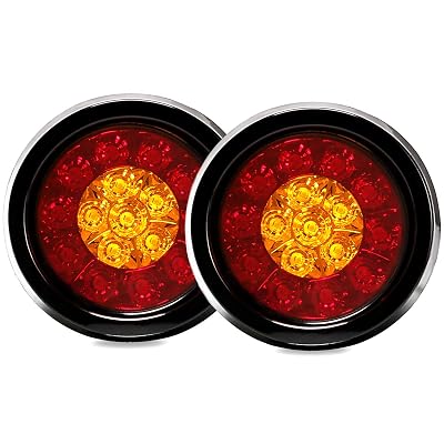 thumbnail image 2 of 2x 4 Inch Round Red Amber LED Trailer Tail Lights - Stop/Turn/Reverse For RV Truck 2 of 5