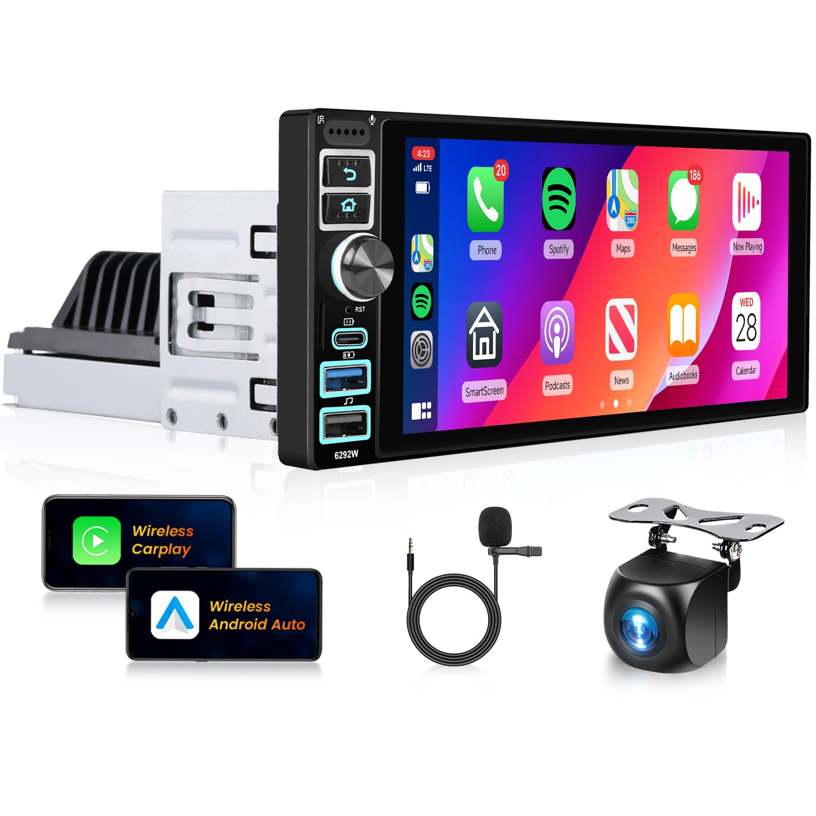 Photo 1 of Android Single Din Carplay Car Stereo ?2+64G? Wireless Carplay Android Auto,6.9 inch IPS Touch Screen Radio,Single Din Car Stereo with CarPlay Android15/GPS/WiFi/EQ/UI/Bluetooth/SWC/Backup Camera&Mic