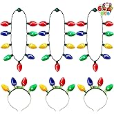 JOYIN 6 Pcs Christmas Light Up Headband and Necklace with 6 Flashing Modes, LED Christmas Bulb Lights Necklace Headband for Kids Women Men Xmas Party Supplies Accessories