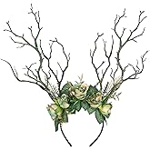 MOSTORY Handmade Green Branch Crown Woodland Flower Headband Forest Antler Headpiece Floral Fairy Hairband for Women Girls Renfaire Elf Cosplay Halloween Party