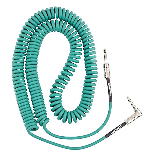 Fender Contour Coiled Instrument Cable, Stocking Stuffers, Guitar Accessories, Straight/Angle, Sherwood Green, 30 ft